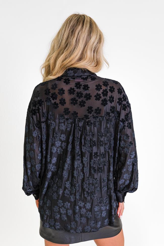 Face The Day Black Velvet Floral Button Down Blouse FINAL SALE Product Image