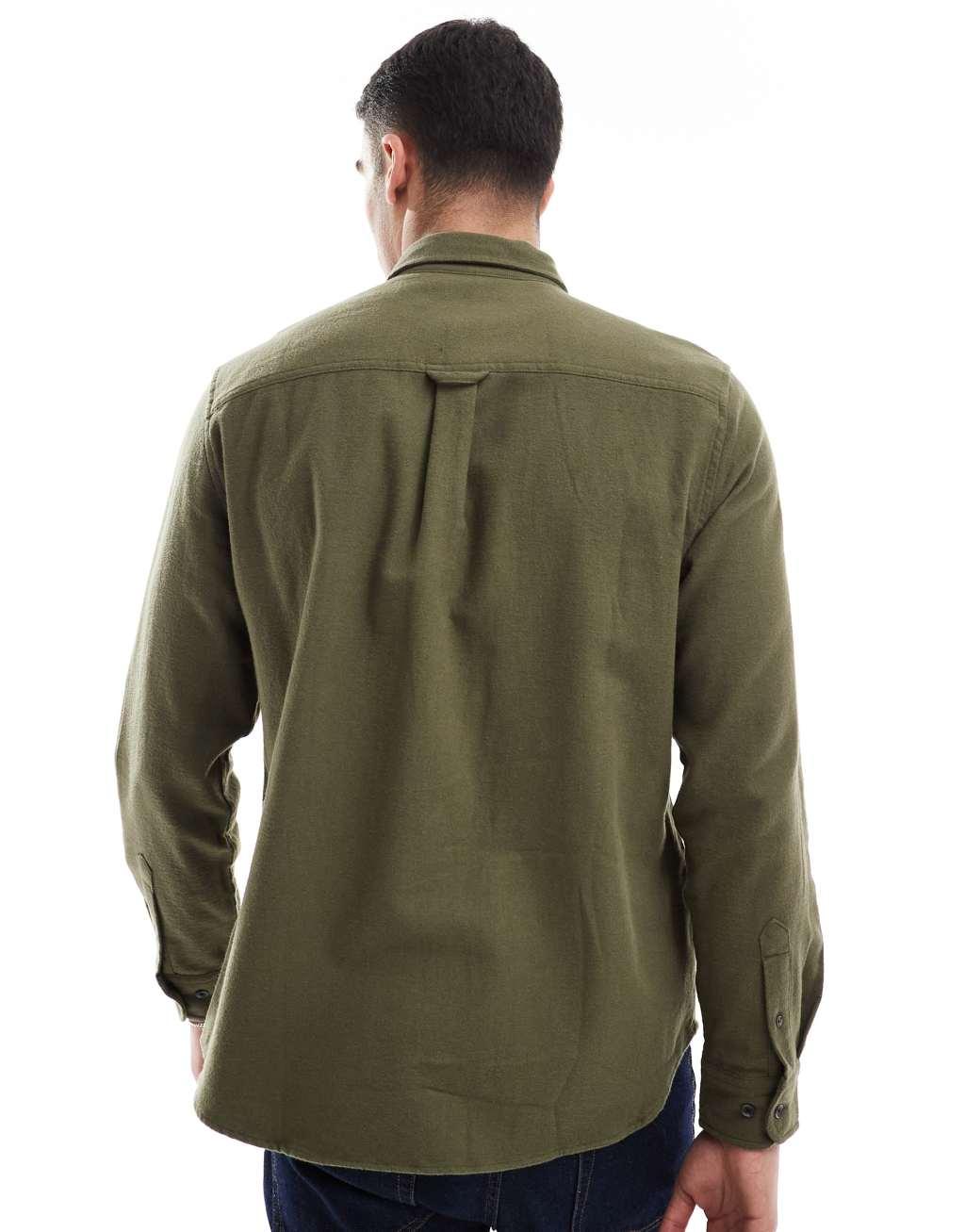 Threadbare brushed flannel overshirt in khaki Product Image