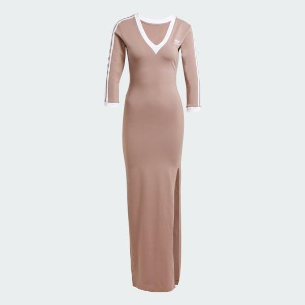 adidas Adicolor Classics 3-Stripes Maxi Dress Trace Brown XS Womens Product Image