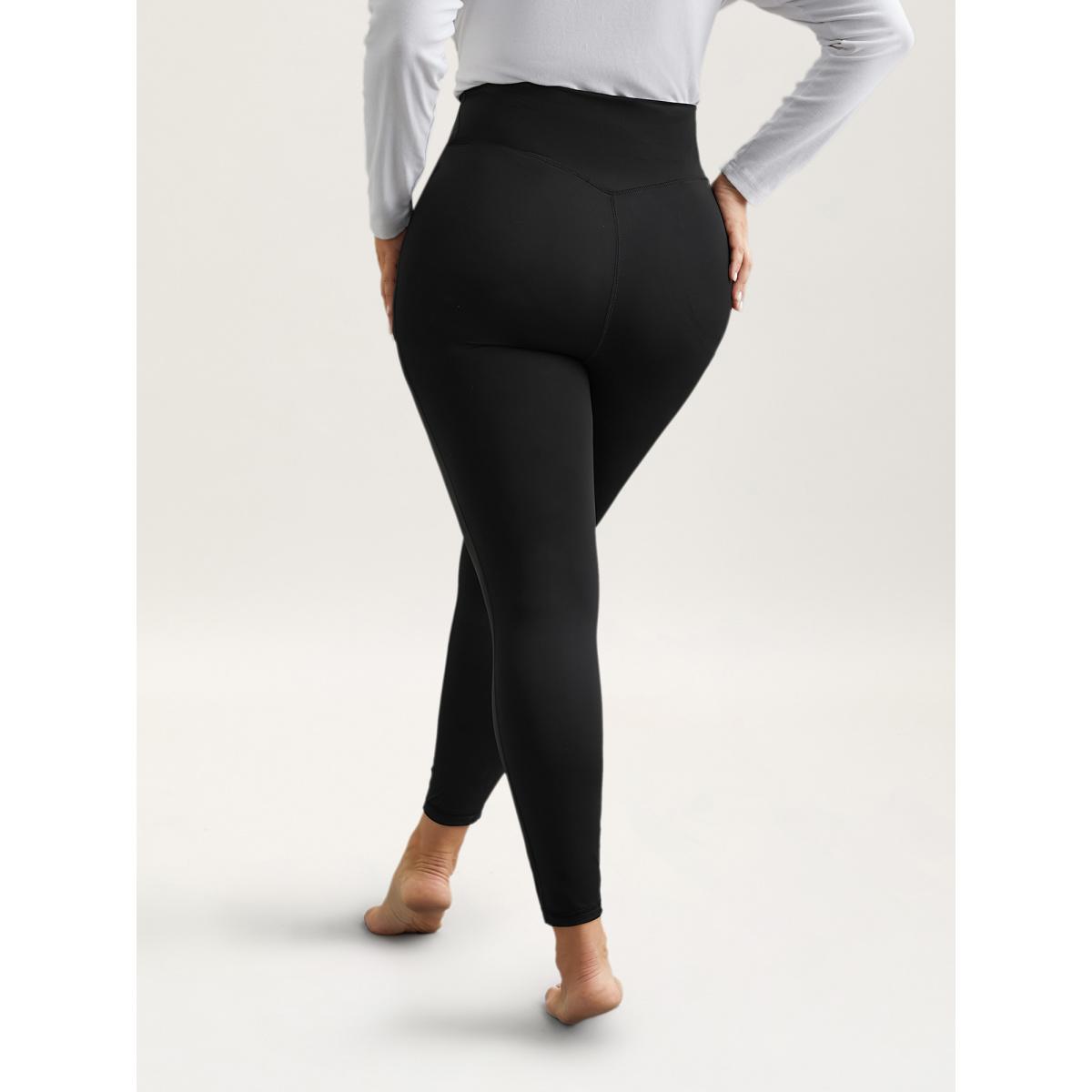 Plus Size Criss-Cross Waist Pocket Tight Pants Women Black Elegant High stretch Skinny Mid Rise Everyday Leggings BloomChic 22-24/3X Product Image