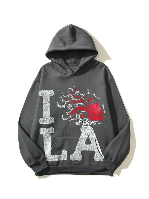 Vintage Distressed Crackle Letter Print Oversized Hoodie Product Image