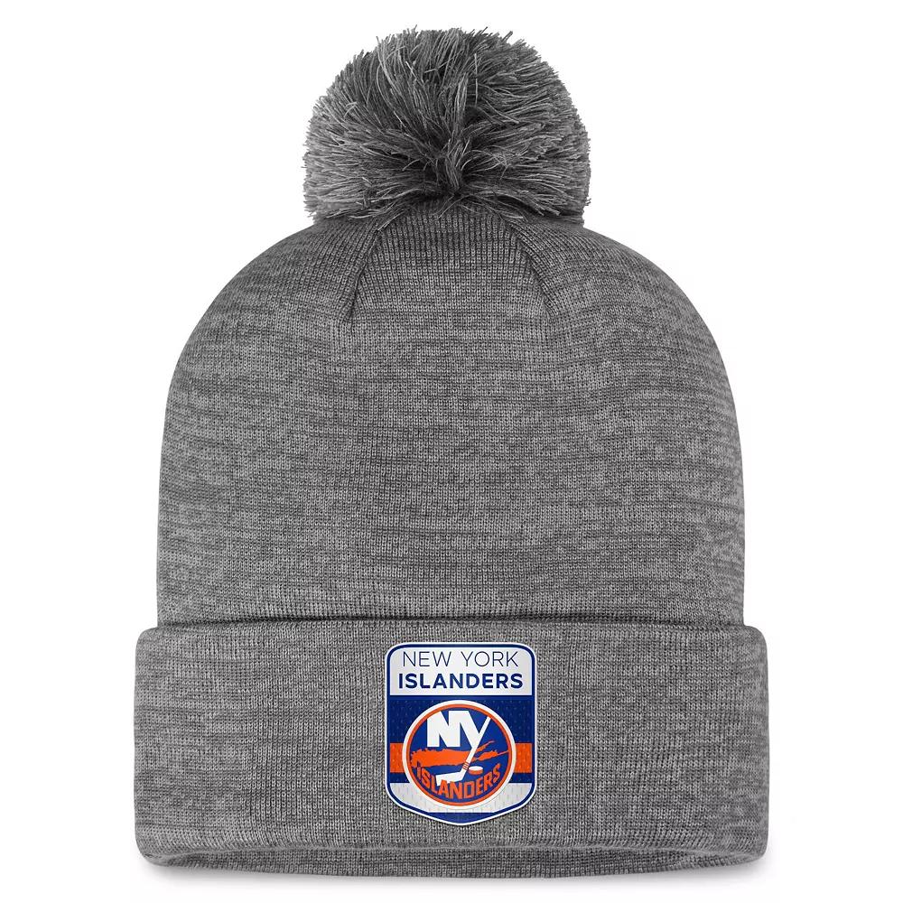 Men's Fanatics Branded Gray New York Islanders Authentic Pro Home Ice Cuffed Knit Hat with Pom, Isl Grey Product Image