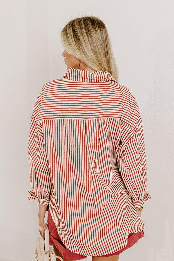 Stripe A Pose Oversized Button Up Top in Rust Product Image