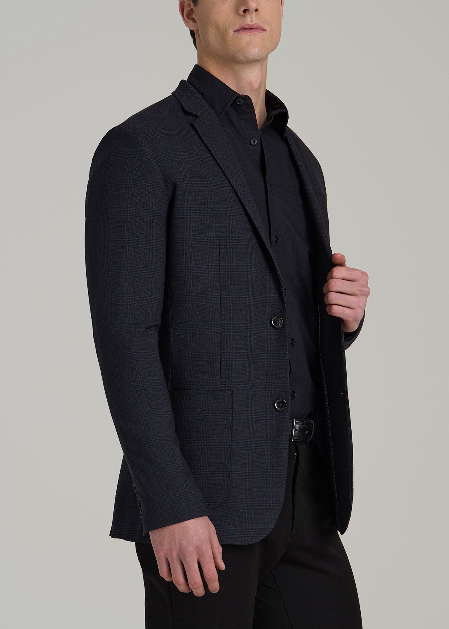 Core Blazer for Tall Men in Black and Blue Plaid Male Product Image