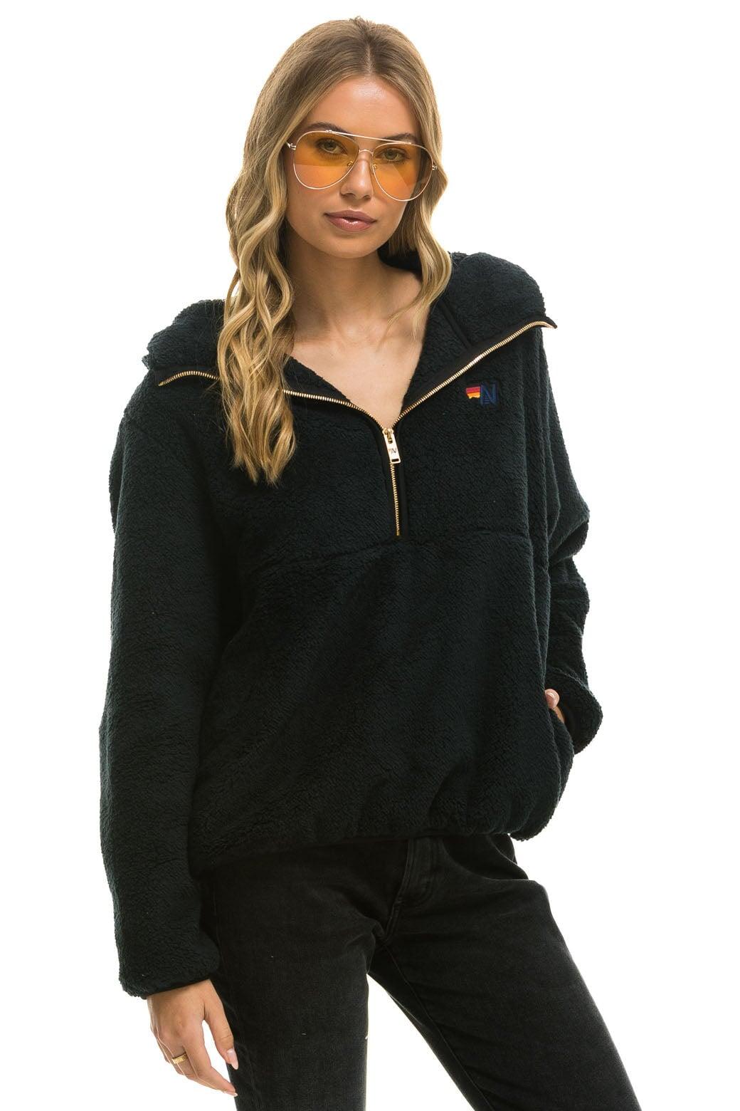 TEDDY APRES  HOODED HALF ZIP JACKET - BLACK Female Product Image