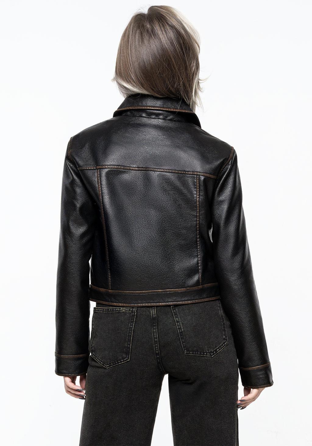 Ermania Crop Faux Leather Jacket Product Image