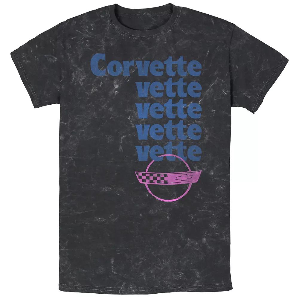Men's Corvette Vette Stack Mineral Wash Graphic Tee, Size: XL, Black Product Image