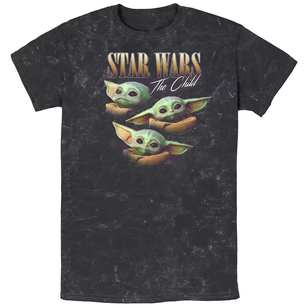 Men's Star Wars The Mandalorian Grogu Faces Mineral Wash Graphic Tee,  Product Image