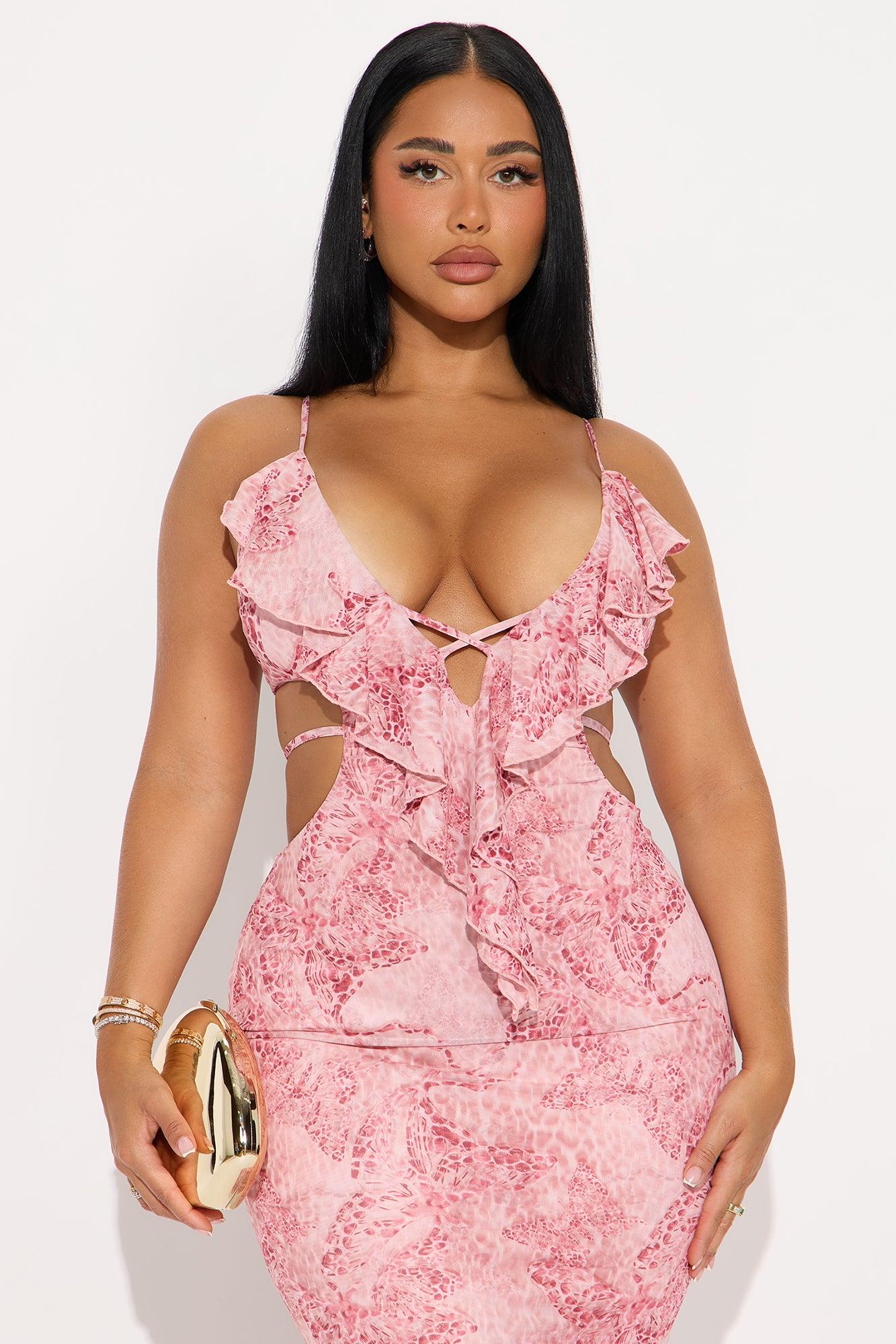 Krissy Mesh Ruffle Maxi Dress - Magenta/combo Female Product Image