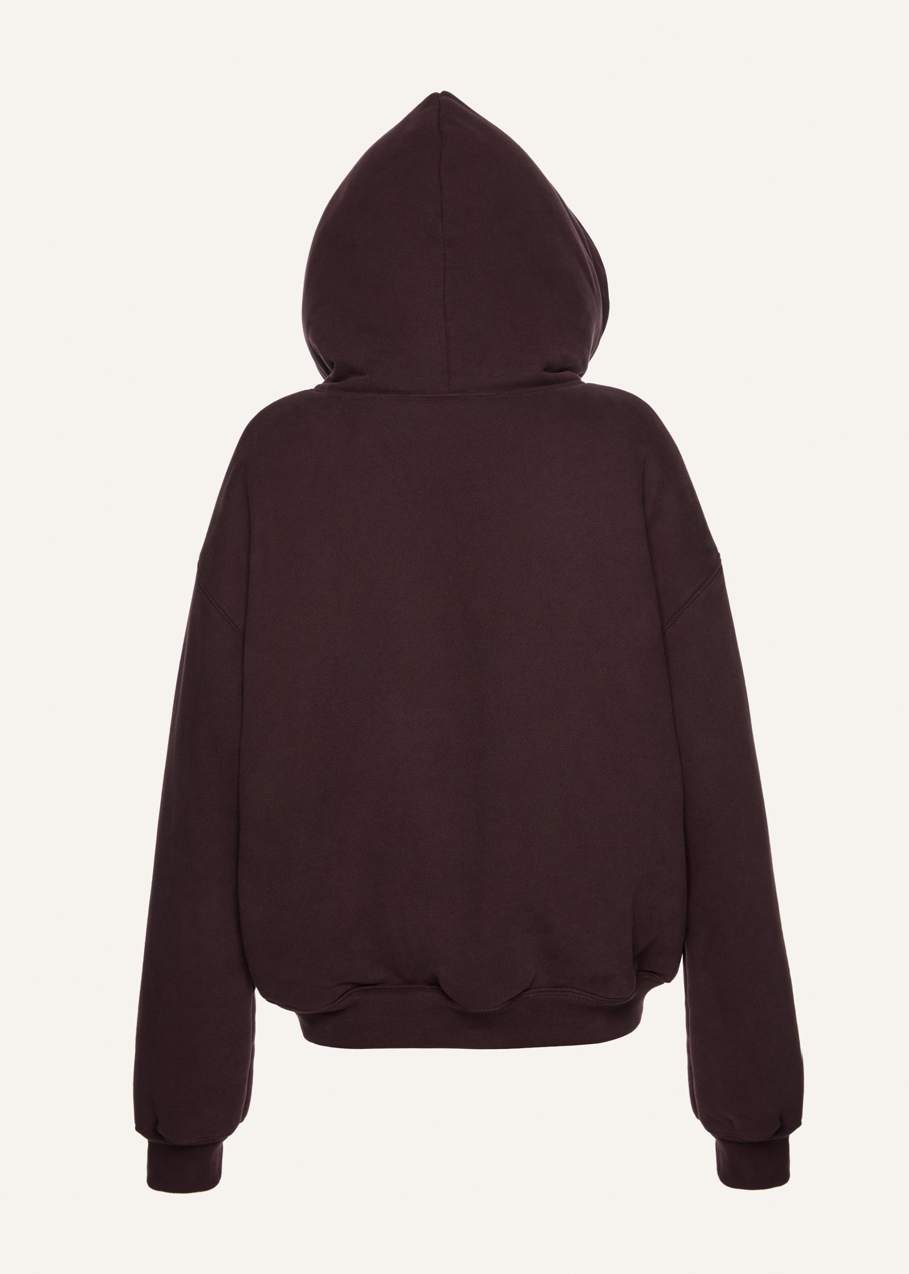 Lace-detail zip up hoodie in brown Product Image