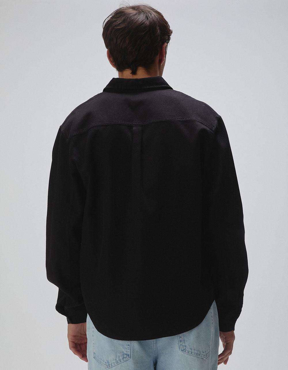 RSQ Mens Waffle Oversized Long Sleeve Button Up Shirt - BLACK Product Image