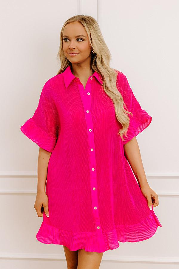 Social Club Chic Pleated Mini Dress in Hot Pink Product Image