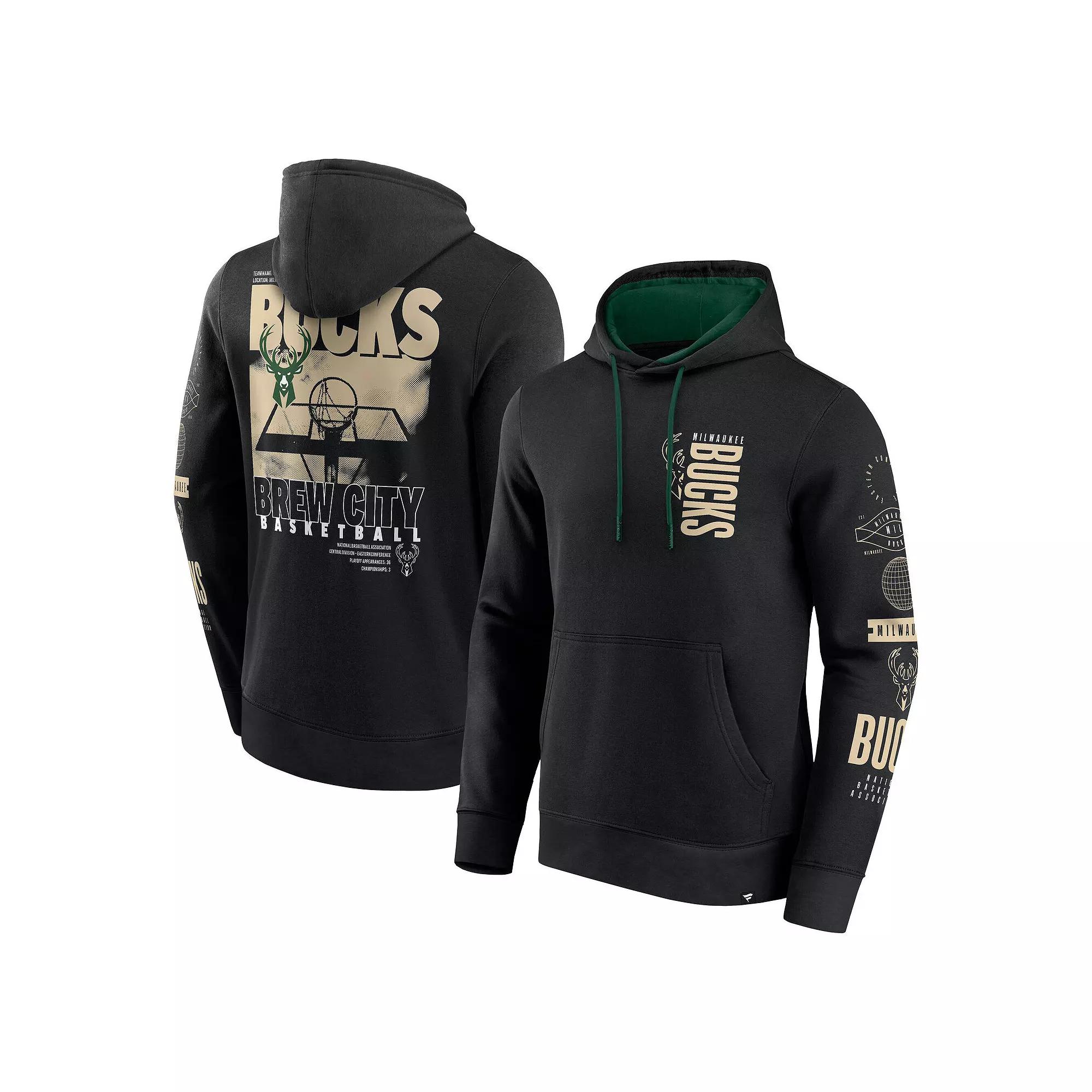 Men's Fanatics Black Milwaukee Bucks Game Time Crossover Pullover Hoodie,  Product Image