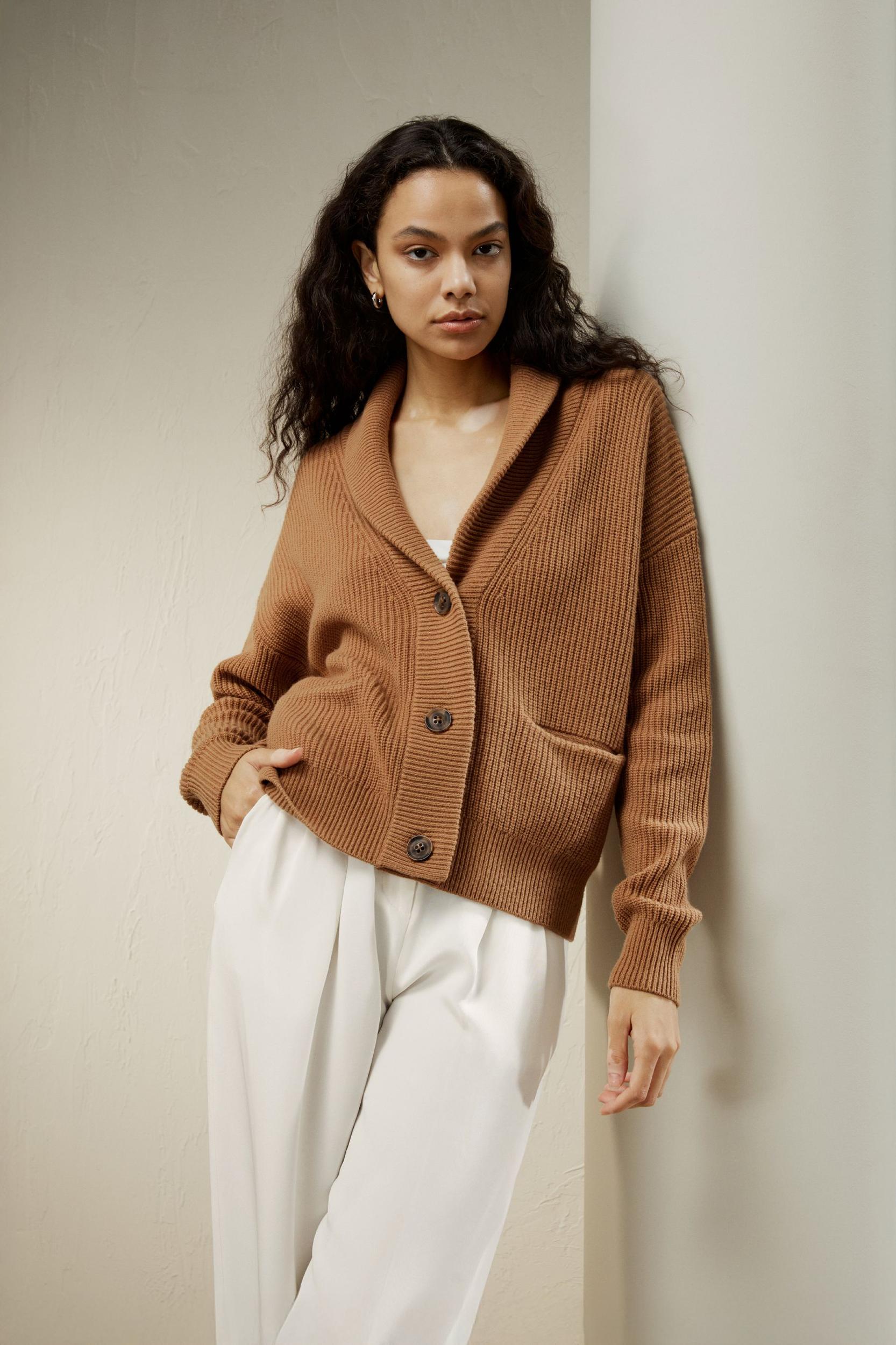 Wool-Cashmere Blend Shawl Collar Cardigan Product Image