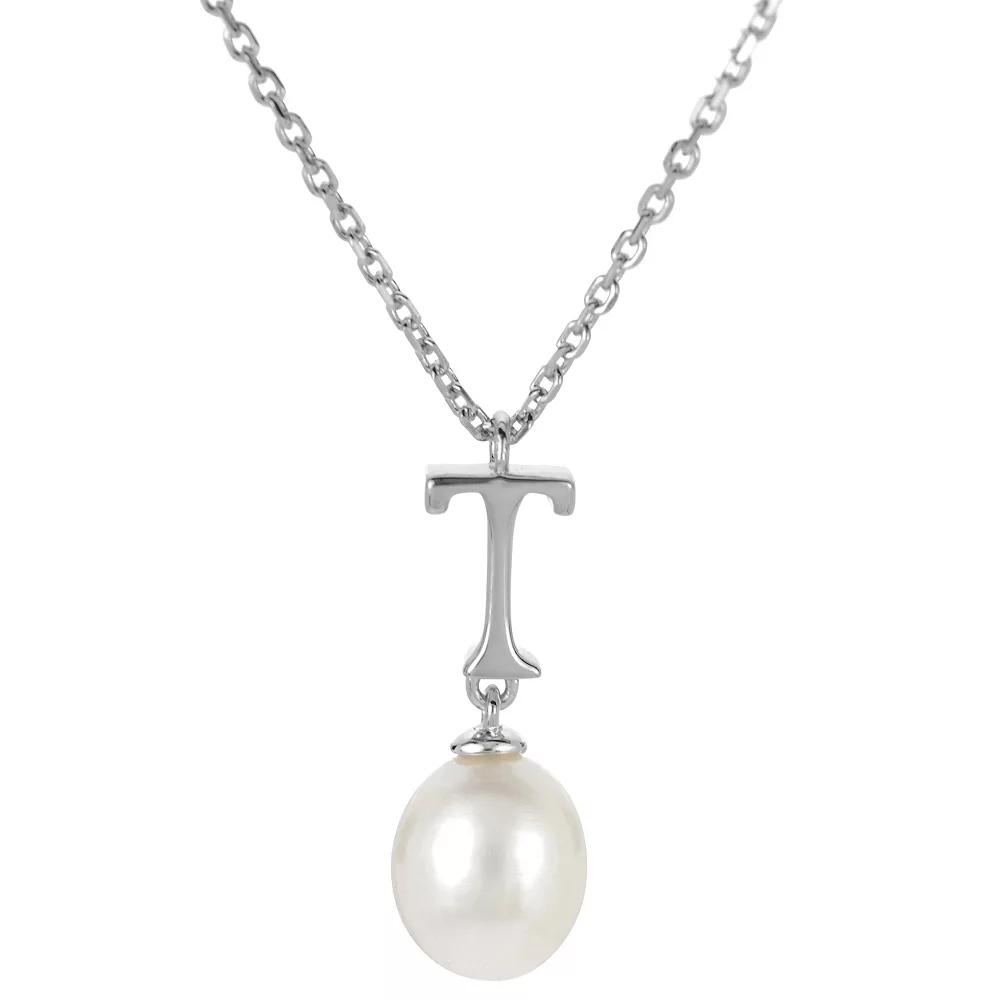 PearLustre by Imperial Sterling Silver Freshwater Cultured Pearl Initial Pendant Necklace, Women's,  Product Image