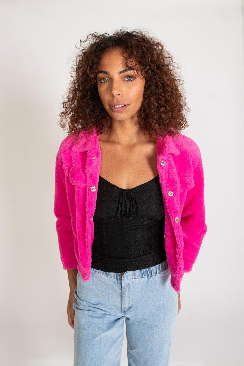 Cropped Faux Fur Shacket Product Image
