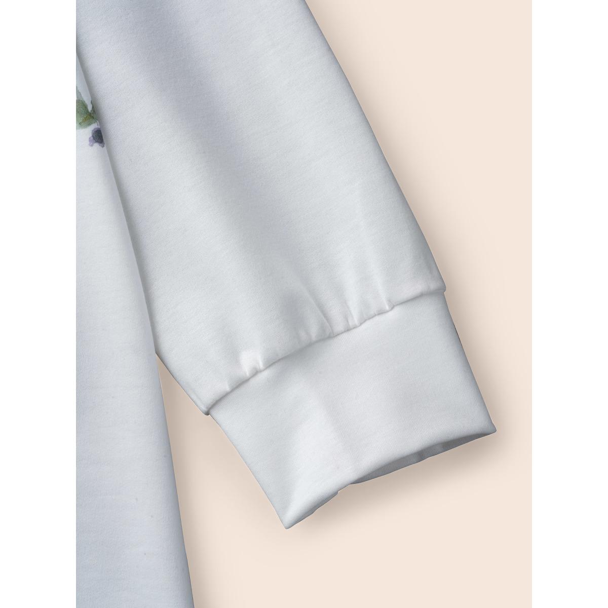 Plus Size Butterfly Print Stretchy Round Neck Sweatshirt Women WhiteSmoke Elegant Non Round Neck Everyday Sweatshirts BloomChic 10/M Product Image