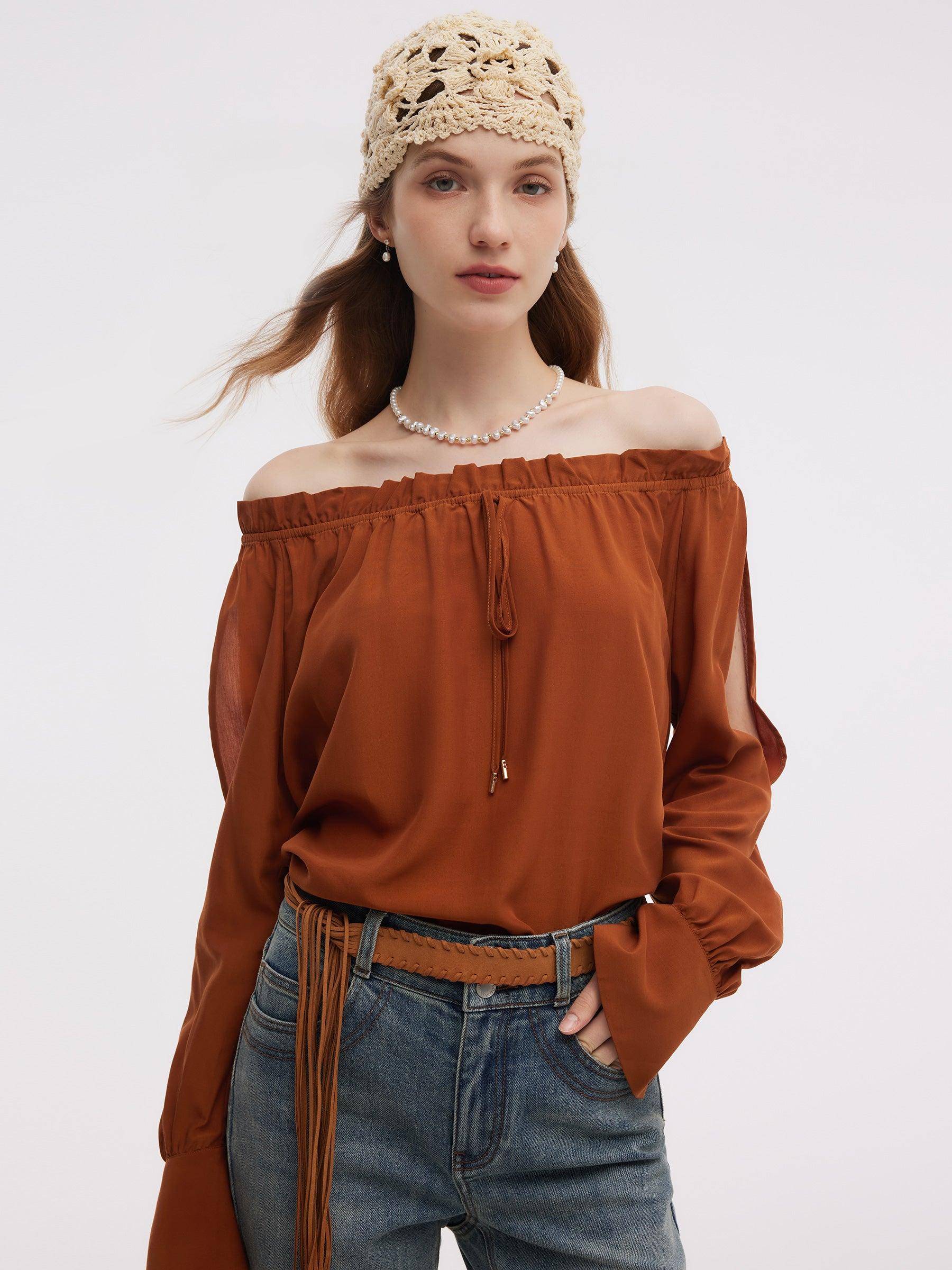 Tencel Acetate Blend Women Off Shoulder Blouse Product Image