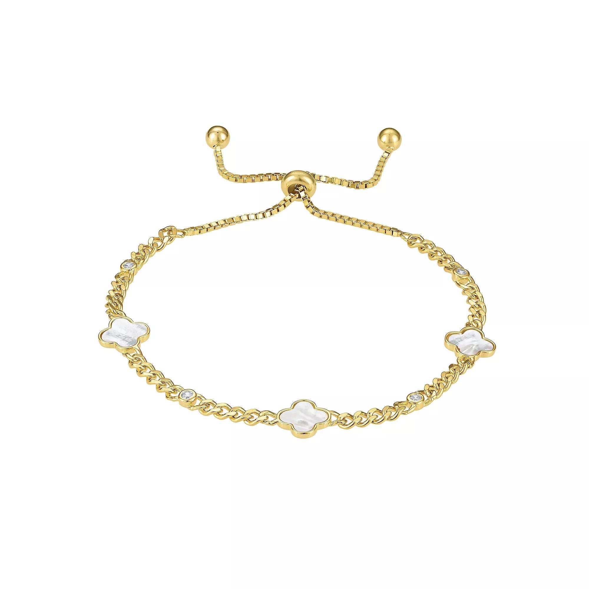 Designs by Gioelli 14k Gold over Sterling Silver Mother-of-Pearl Clovers Bracelet, Womens Gold Tone Product Image