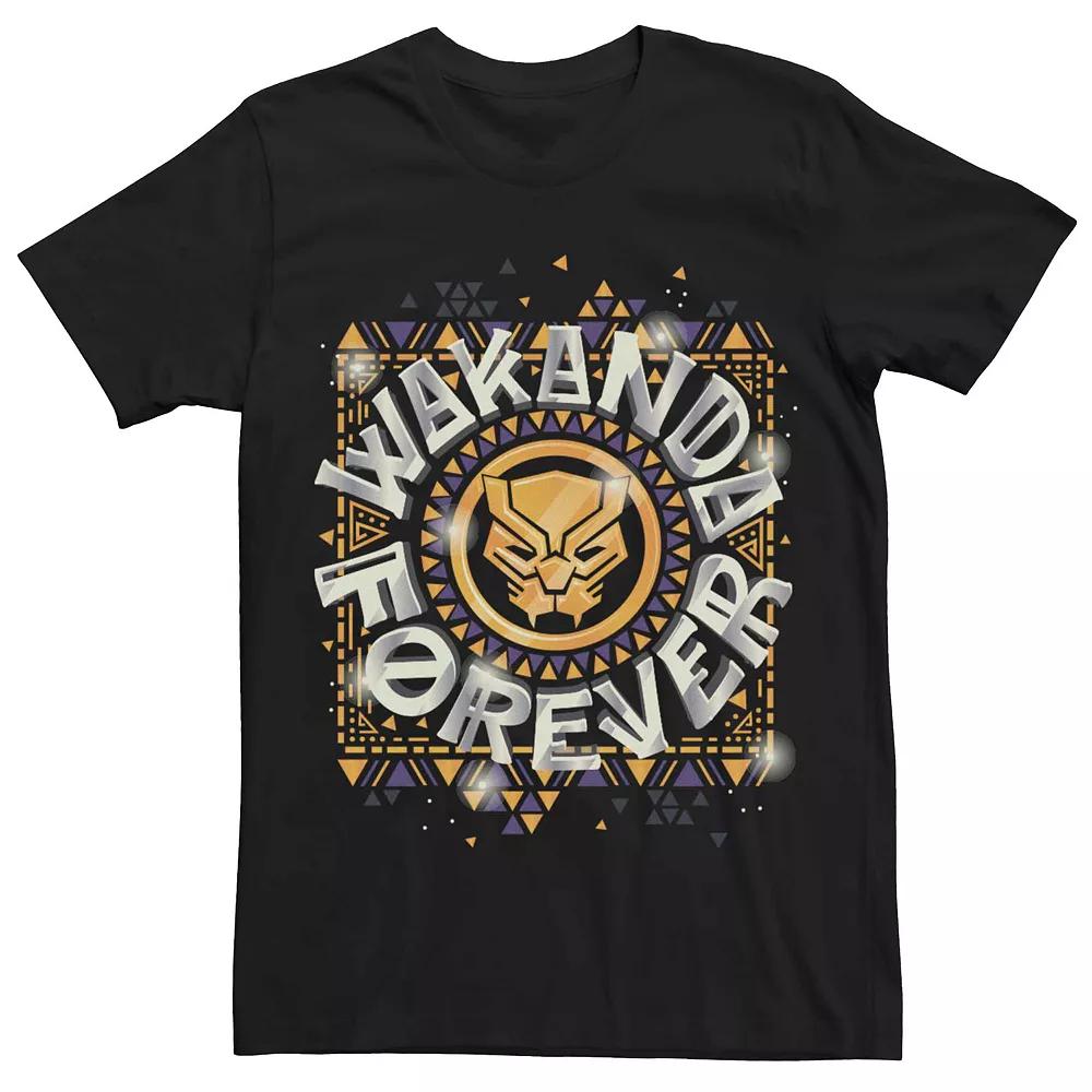 Men's Marvel Black Panther Wakanda Forever Geometric Gold Purple Tee, Size: Medium Product Image
