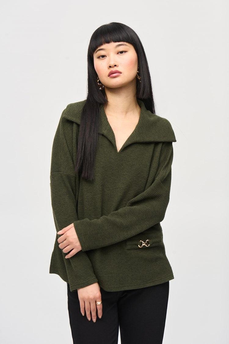 Textured Sweater Knit Boxy Top - Iguana Product Image