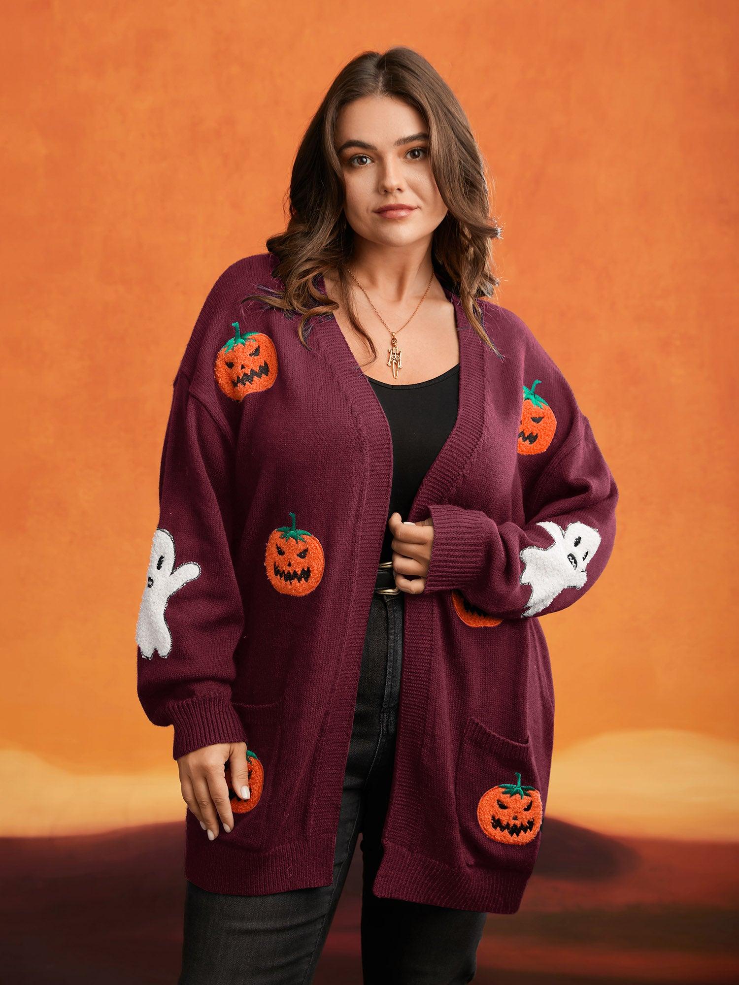 Pumpkin Ghost Embroidery Open Cardigan Female Product Image