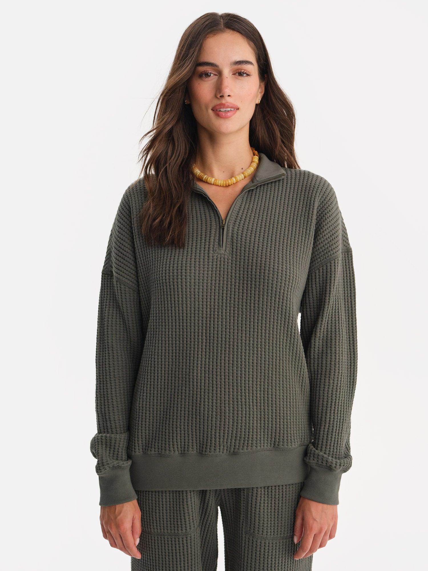 Organic Waffle Collared Half-Zip Sweatshirt Female Product Image