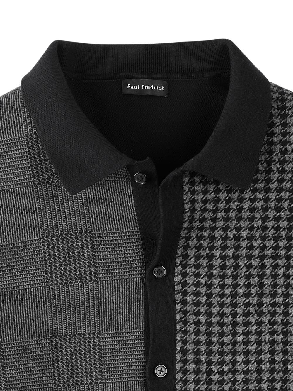 Cotton Button Front Polo - Black/grey Product Image