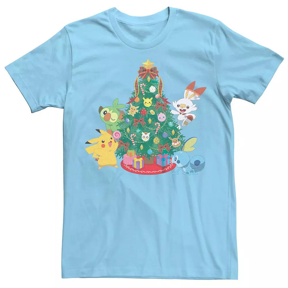 Men's Pokemon Christmas Tree Gathering Tee, Size: Medium, Light Blue Product Image