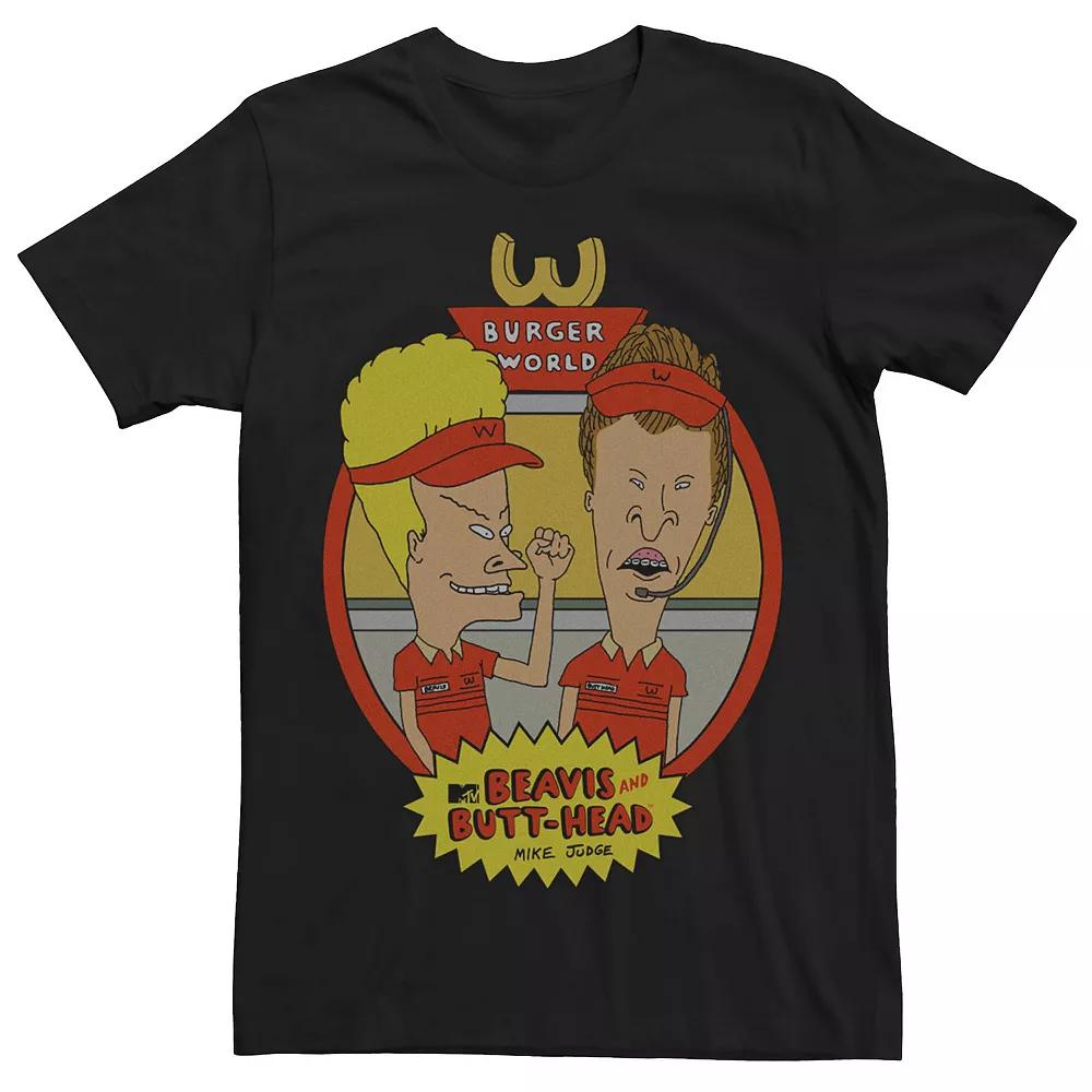 Men's Beavis And Butthead Burger World Circle Frame Poster Tee,  Product Image