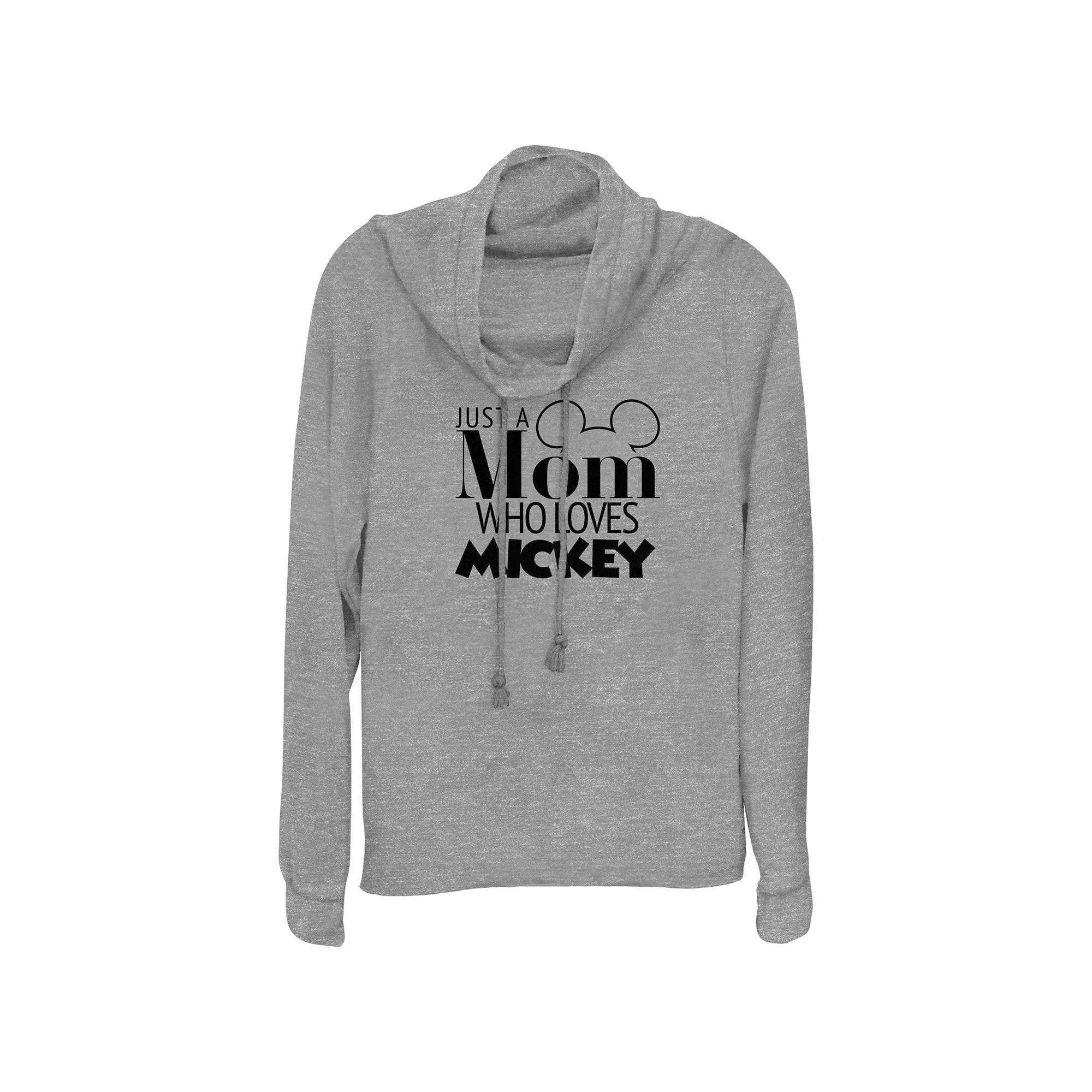 Disney's Mickey Mouse Just A Mom Who Loves Mickey Women's Cowlneck Graphic Lightweight Long Sleeve, Size: Small, Gray Grey Product Image