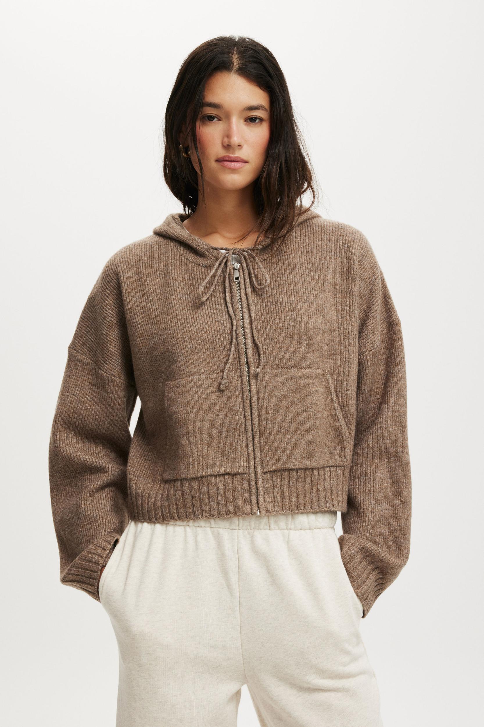 Luxe Cropped Knit Hoodie Product Image