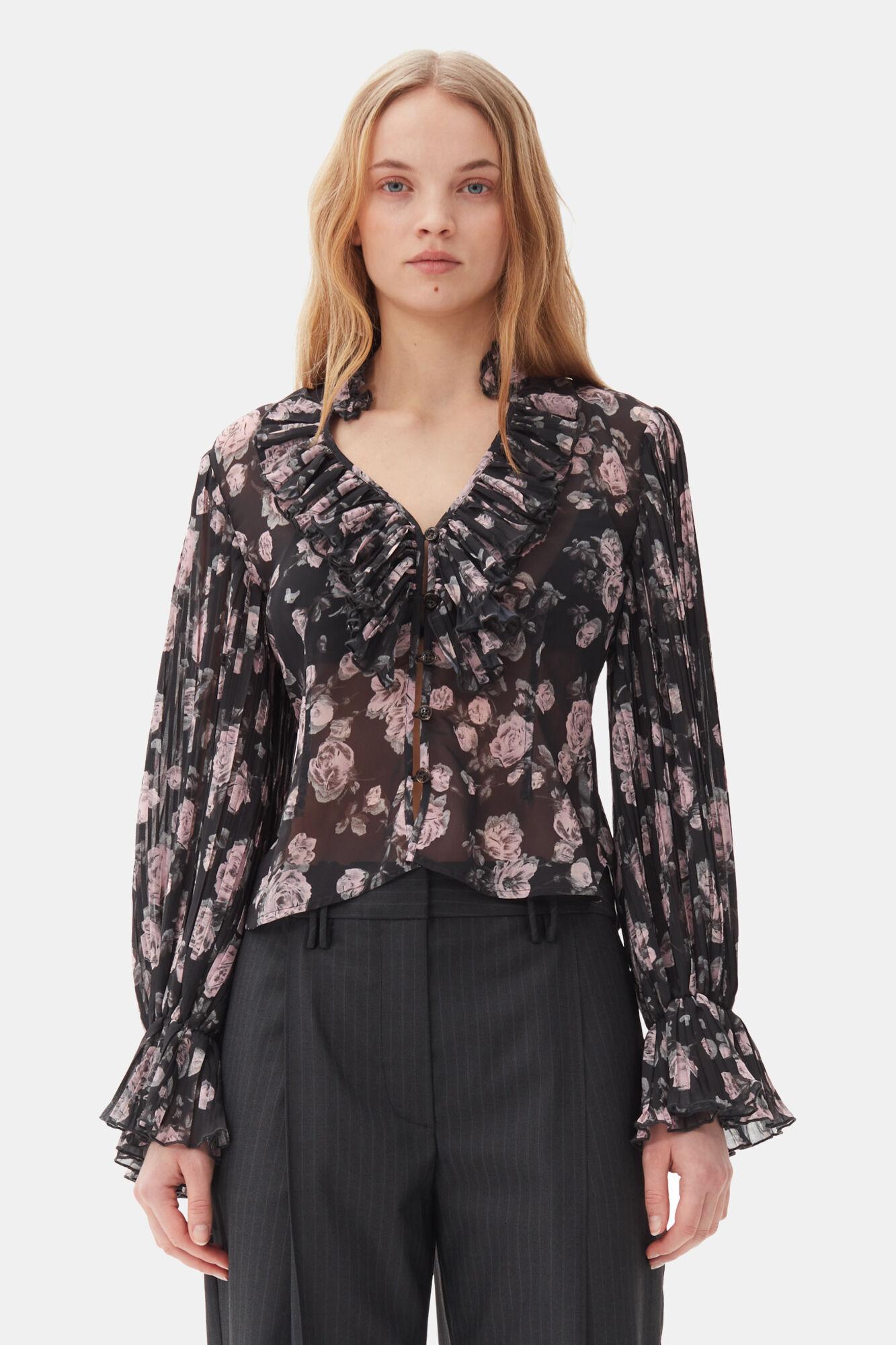 Floral Printed Pleated Georgette Blouse Product Image