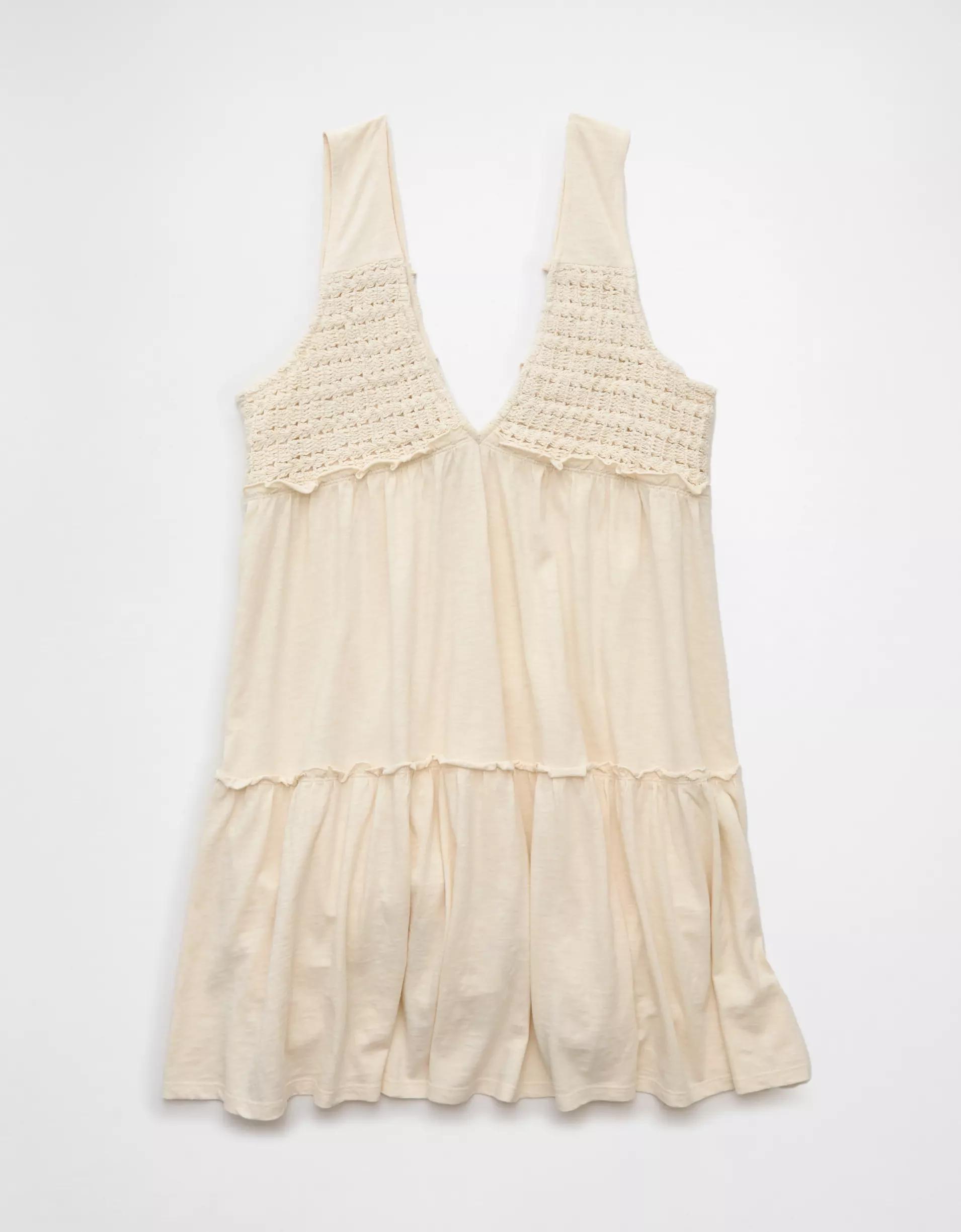 AE Sunchaser Knit V-Neck Crochet Mini Dress Product Image