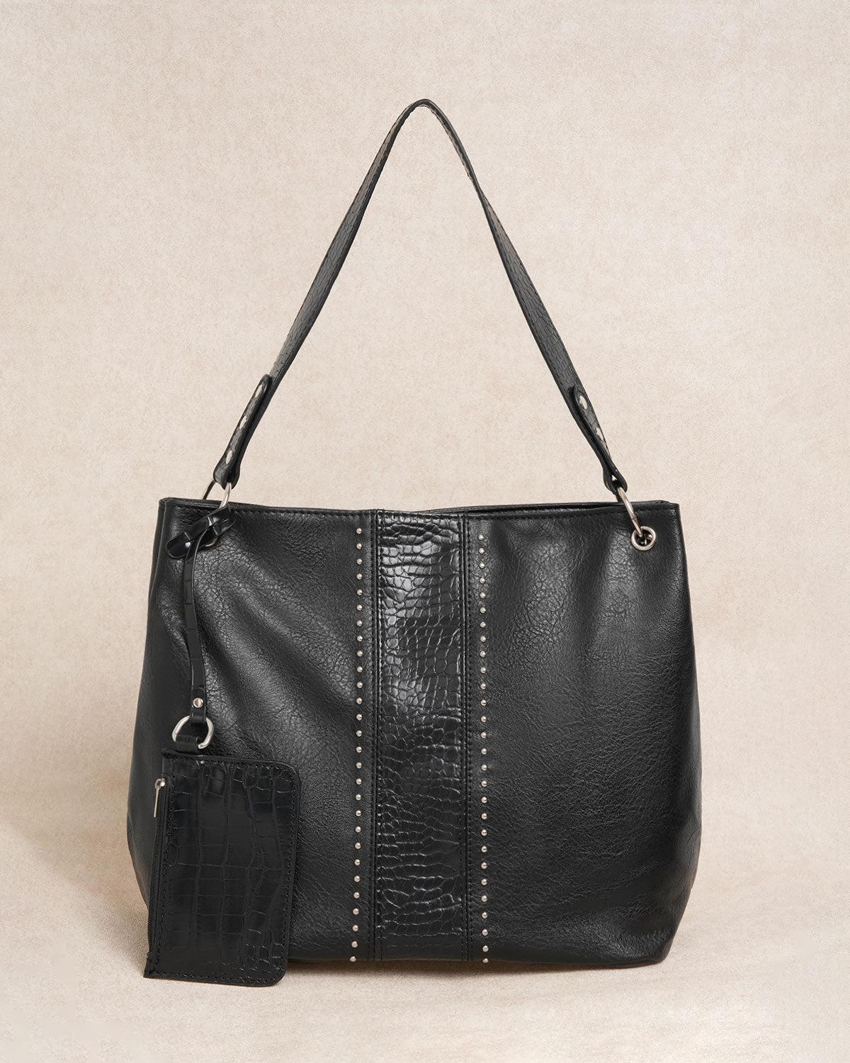 Black Faux Leather Shoulder Bag Product Image