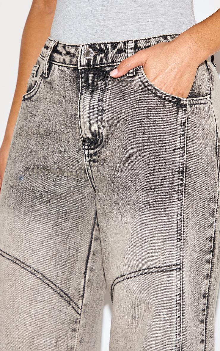 Petite Grey Denim Seam Detailed Wide Leg Jeans Product Image