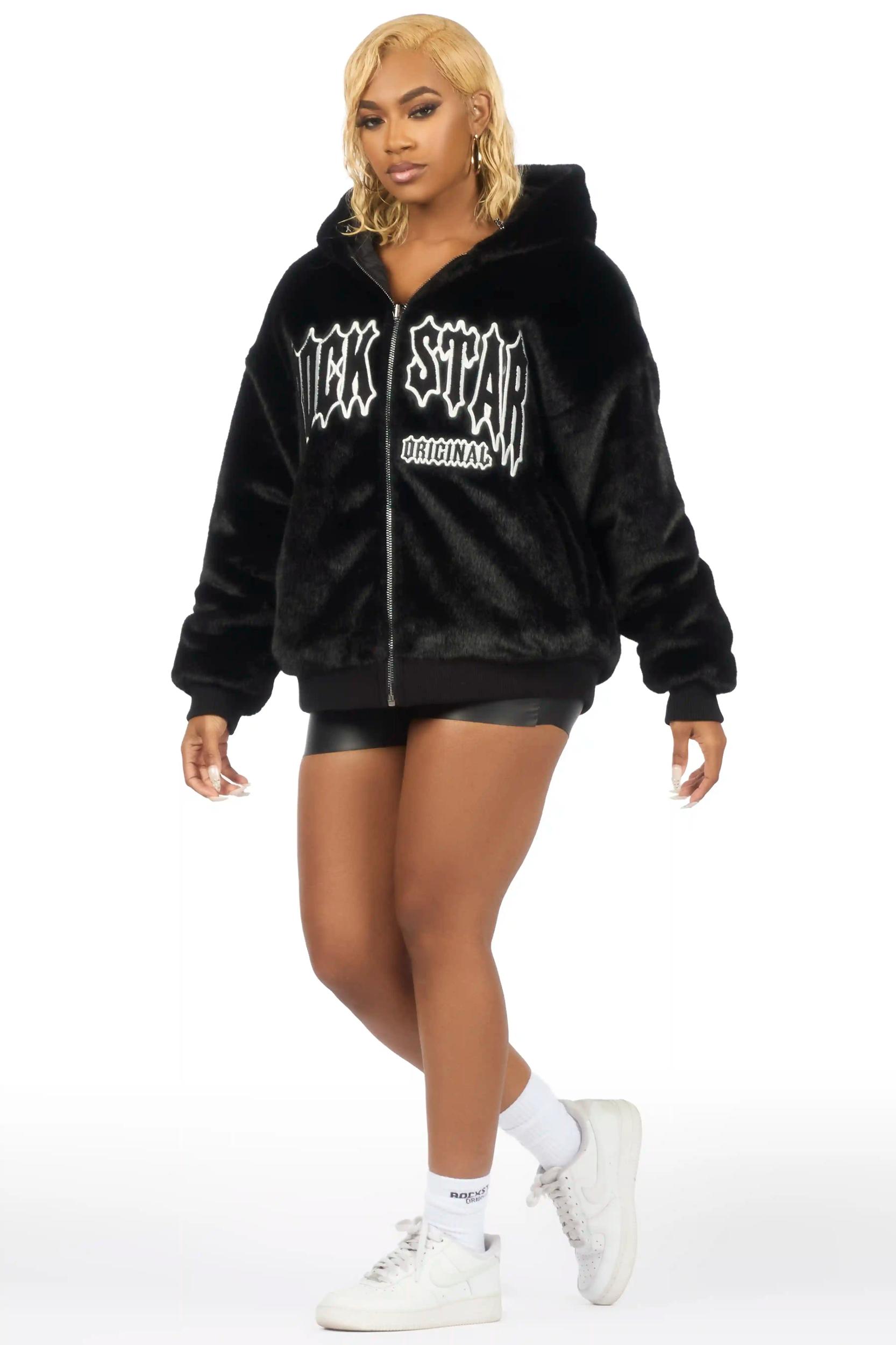 Jaleah Black Oversized Fur Jacket Female Product Image