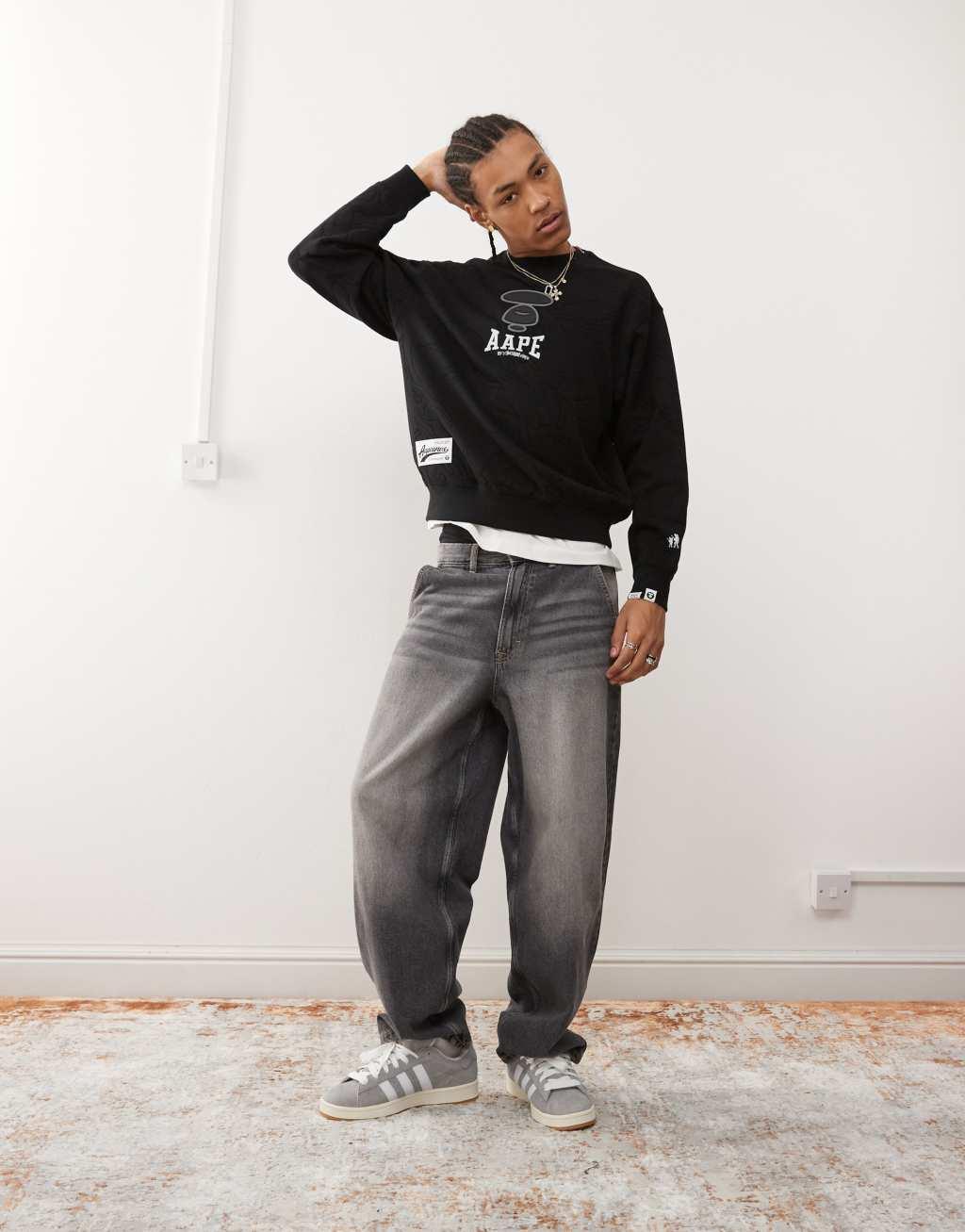 Aape By A Bathing Ape burnout camo logo sweatshirt in black Product Image