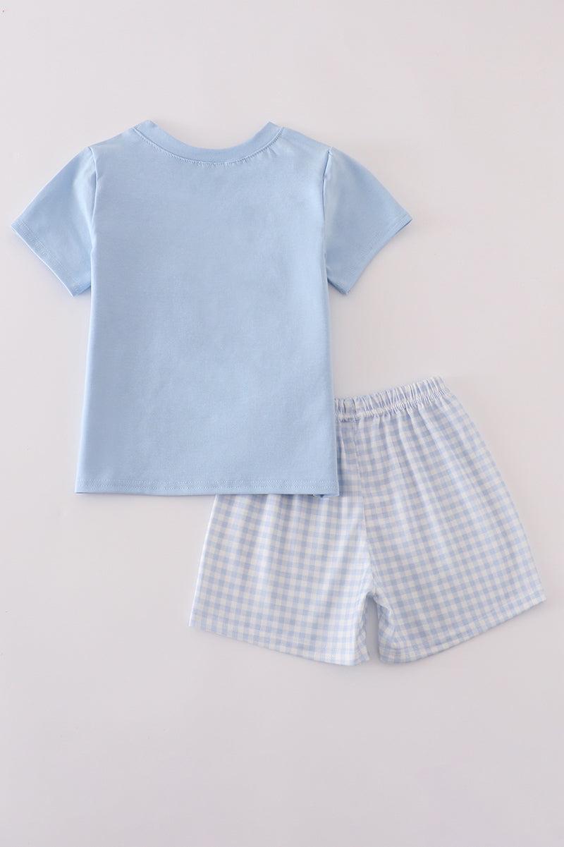 Blue whale embroidery smocked shorts set Product Image