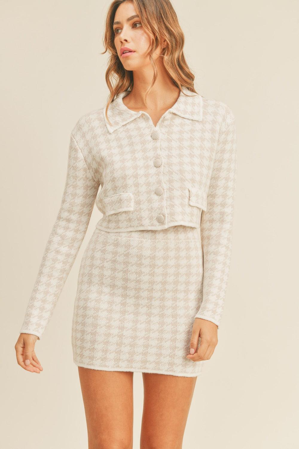 MABLE Houndstooth Cropped Knit Cardigan and Mini Skirt Set Product Image