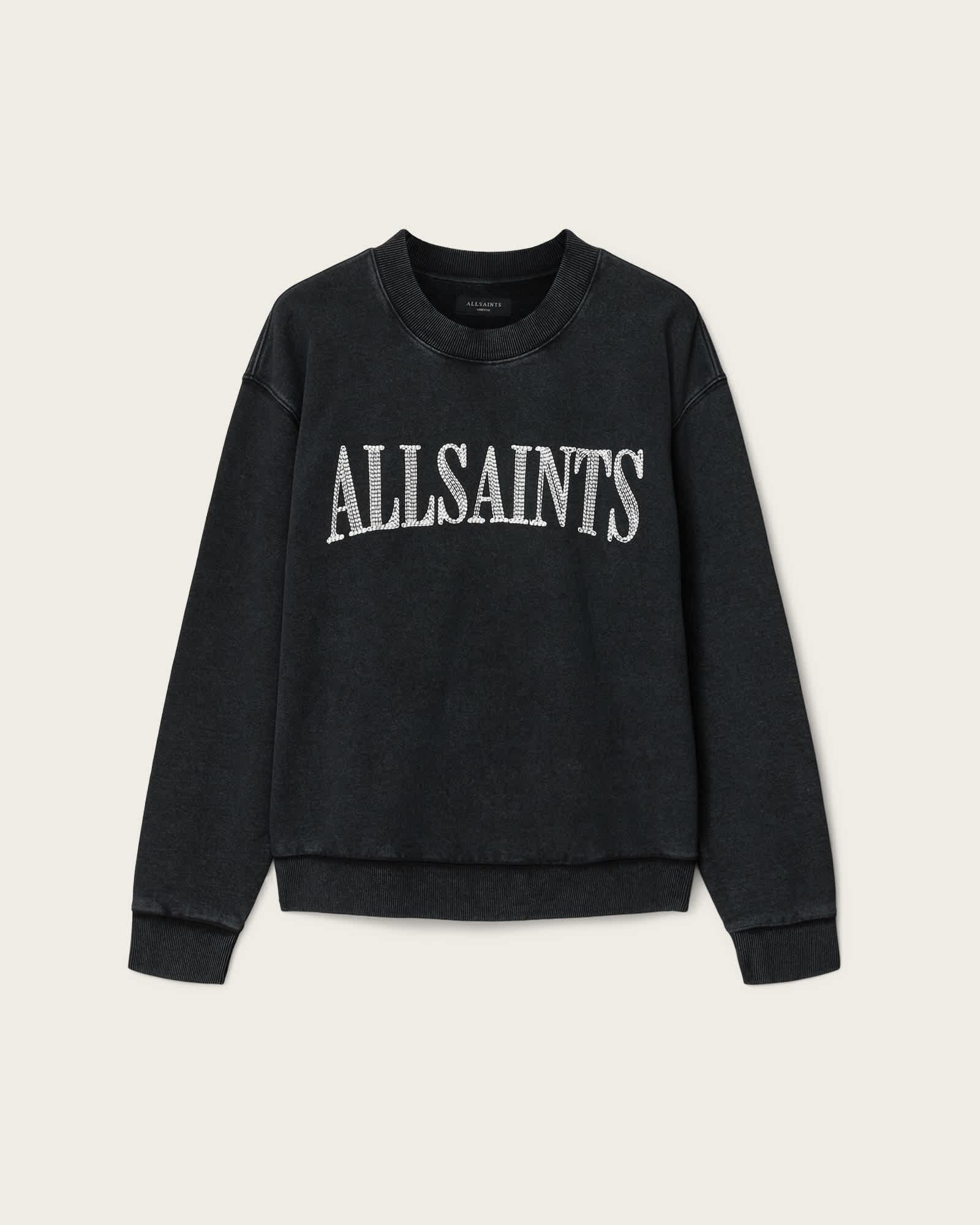 Dash Long Sleeve Boxy Sweatshirt Washed Black | ALLSAINTS US Product Image