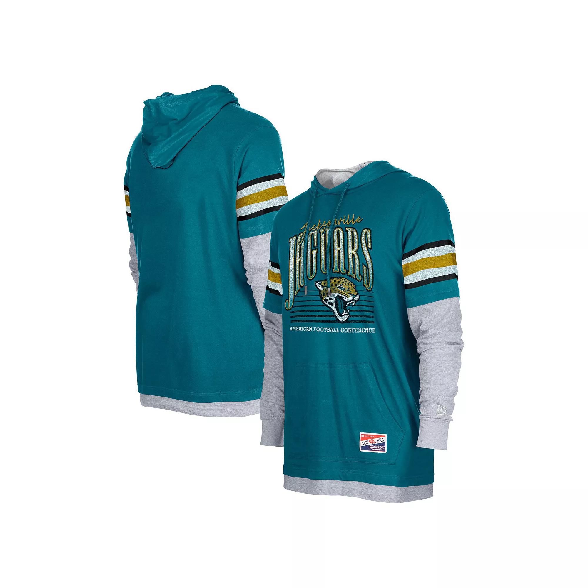 Men's New Era Teal Jacksonville Jaguars Twofer Long Sleeve Hooded T-Shirt,  Product Image