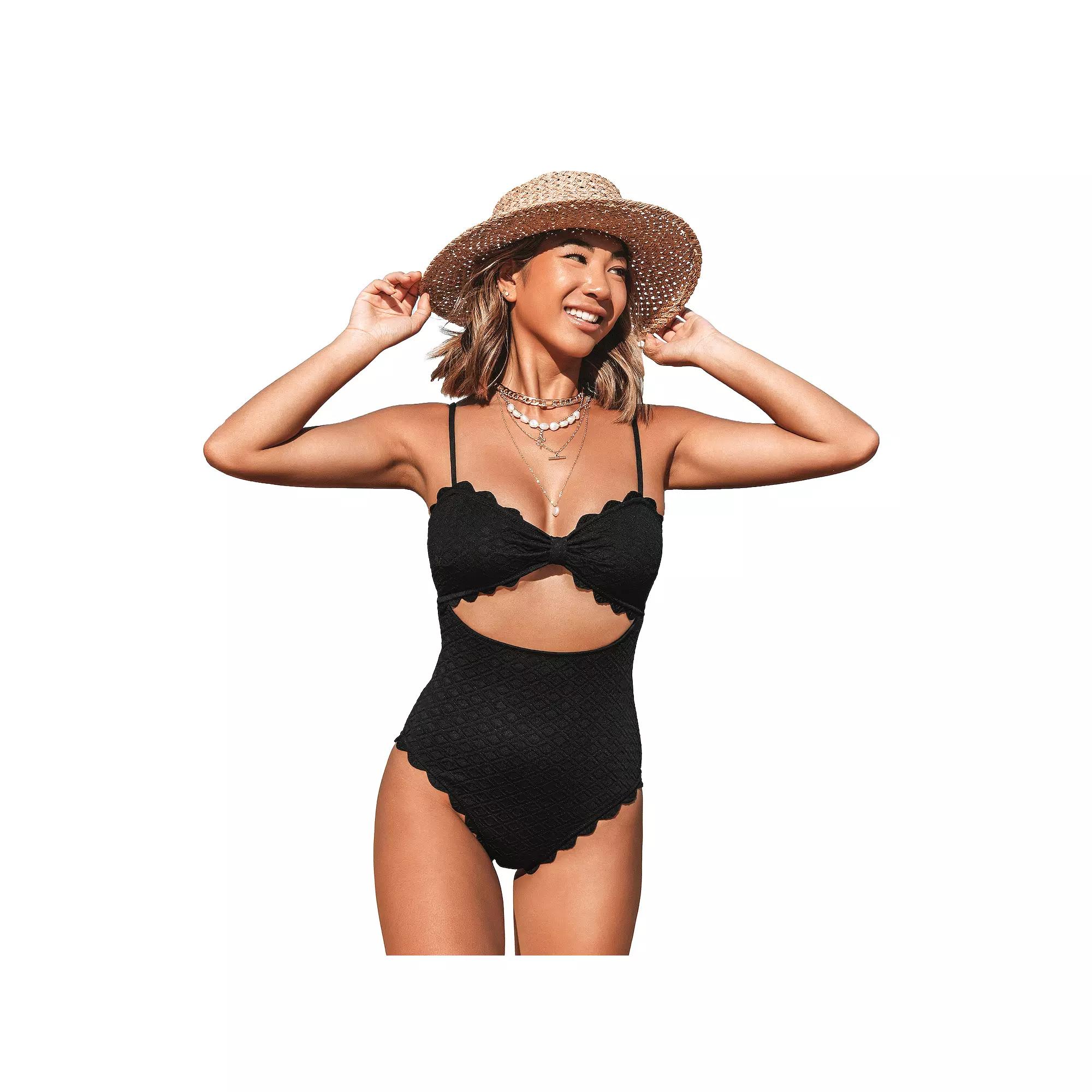 Women's Cupshe Cutout Scallop Trim One-Piece Swimsuit, Size: Medium, Black Product Image