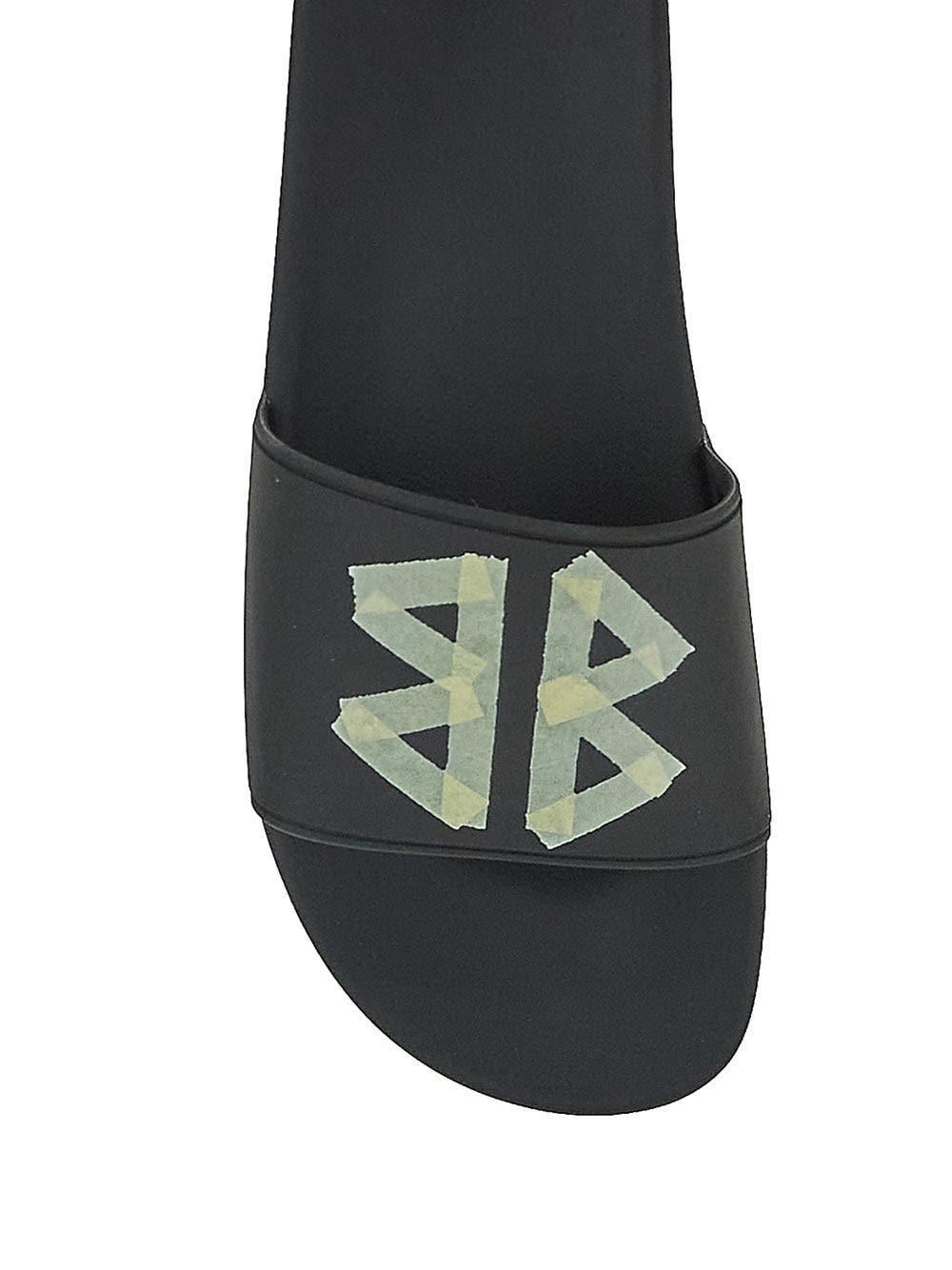 BALENCIAGA Black Sandals With Maxi Contrasting Logo In Tech Fabric Man In Multicolor Product Image