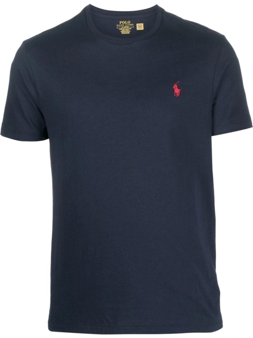POLO RALPH LAUREN Slim-fit Logo-embroidered Cotton-jersey T-shirt In Navy Product Image