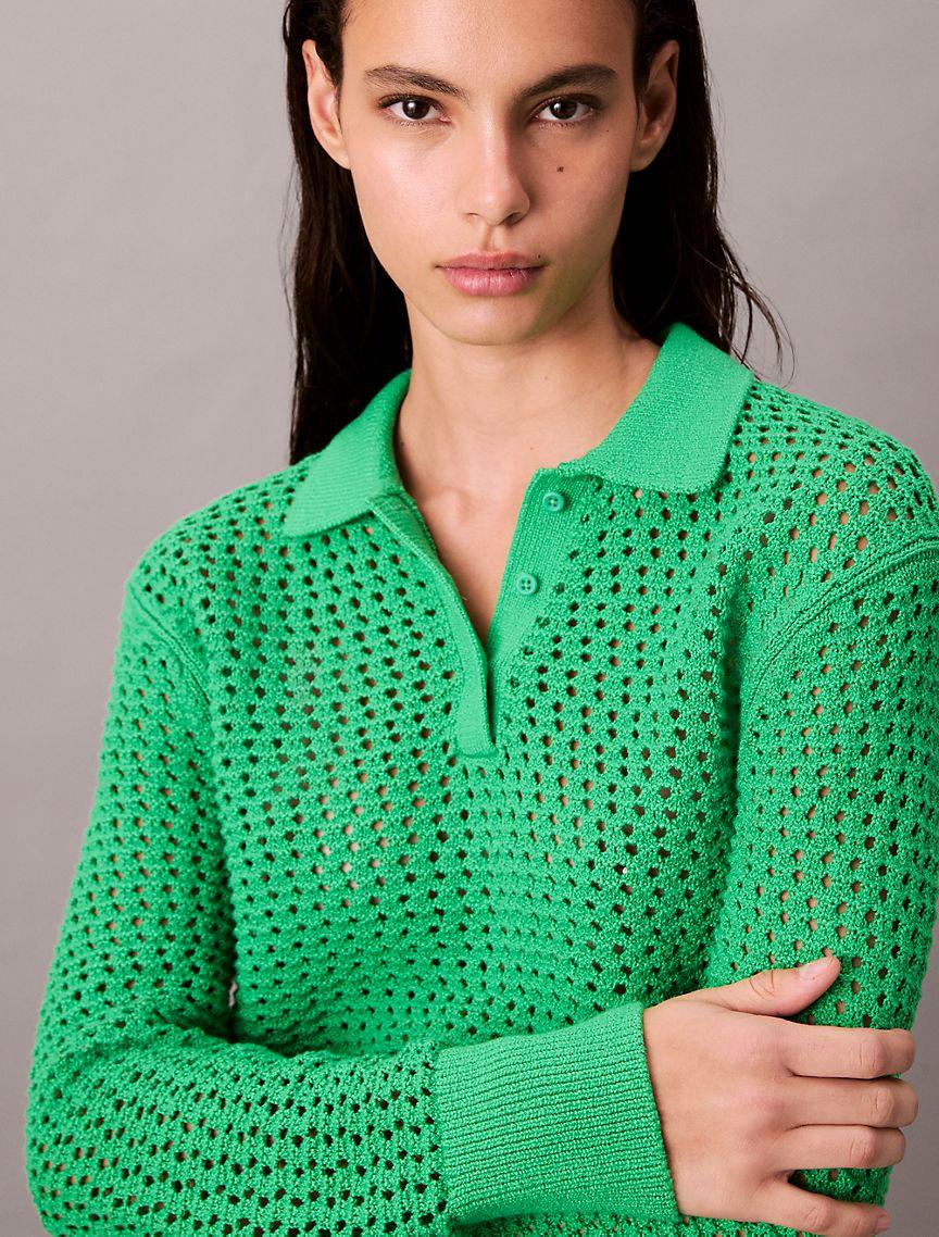 Open Stitch Polo Sweater Product Image