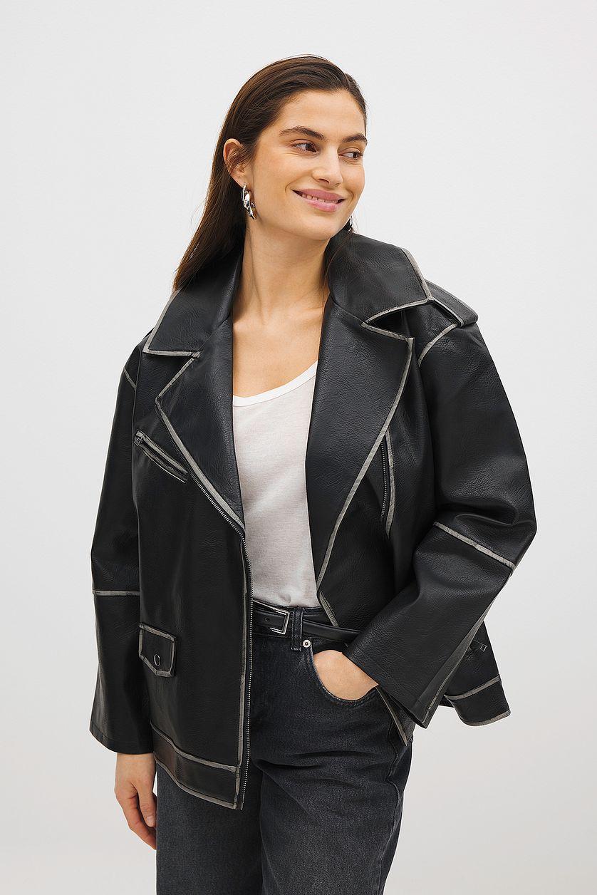 Washed Out Pu Biker Jacket Product Image