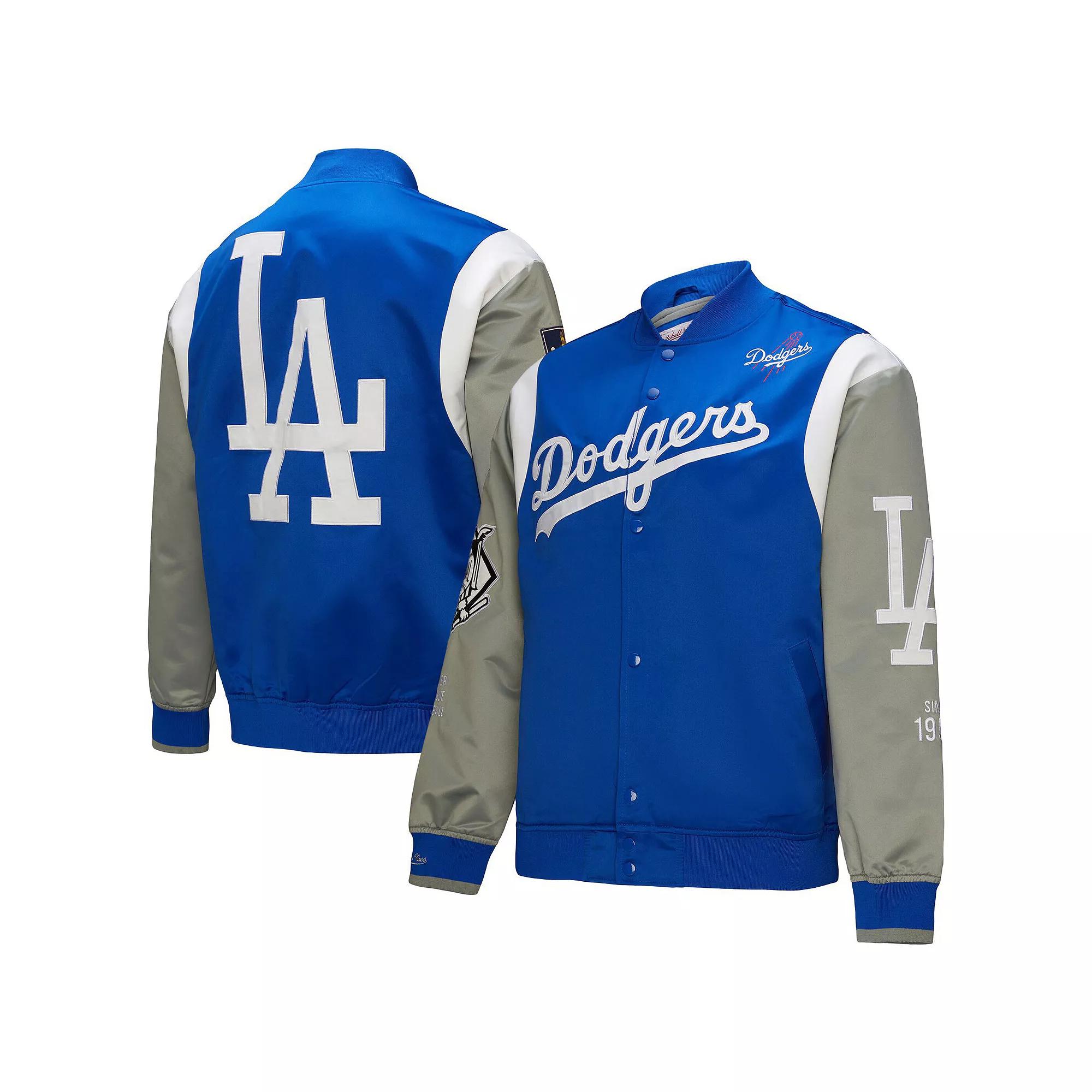 Men's Mitchell & Ness Royal/Gray Los Angeles Dodgers Cooperstown Collection Team Origins Satin Full-Snap Jacket, Size: Large, Blue Product Image