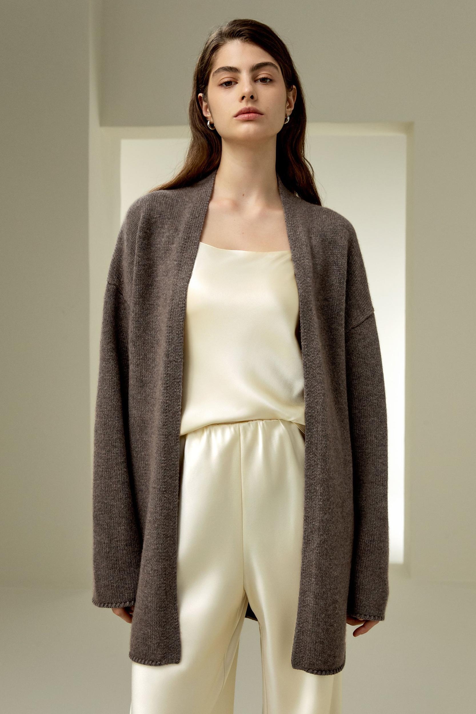 Long Open-Front Knit Cardigan Product Image