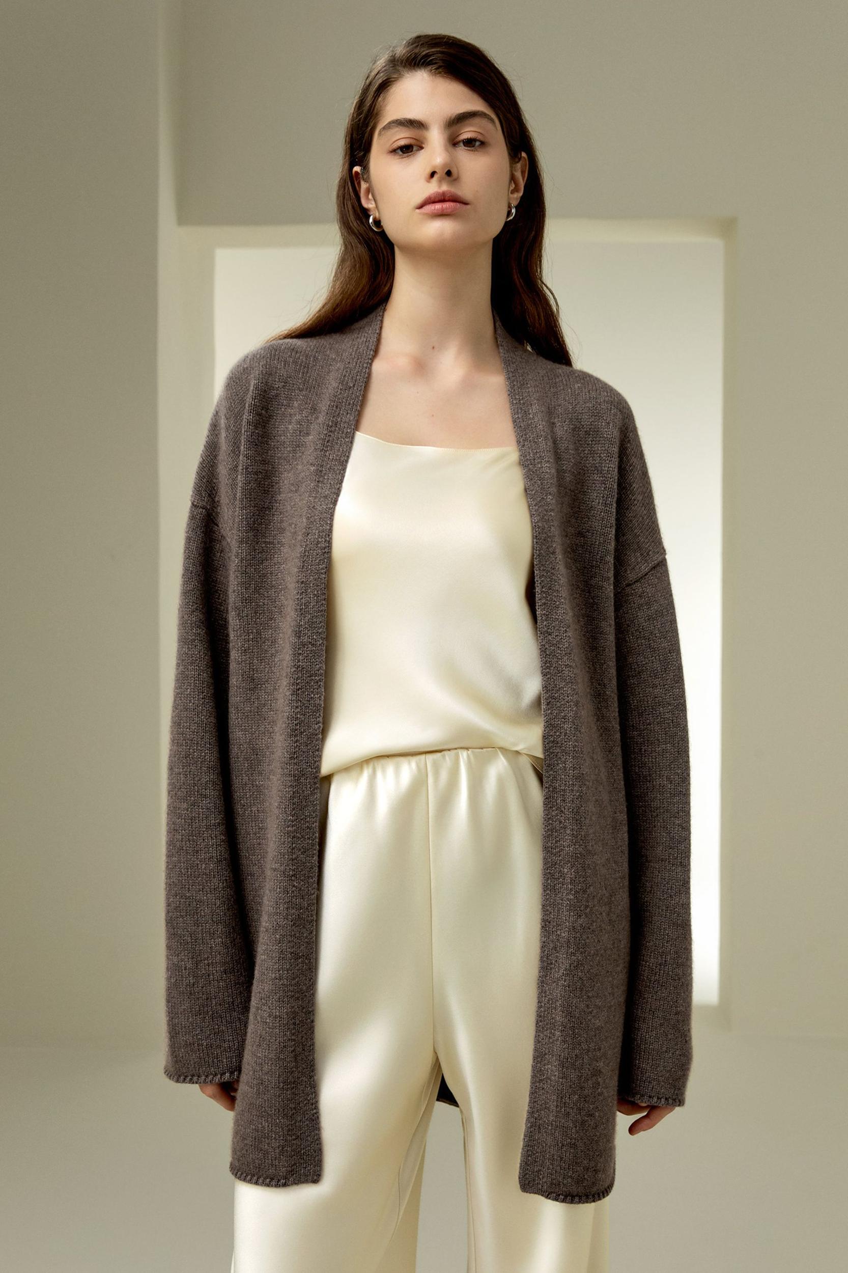 Long Open-Front Knit Cardigan Product Image